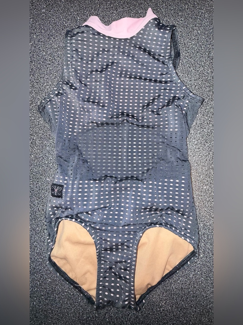 Kandi Kouture Dance Leotard Grey/Pink Mesh Size Child XL